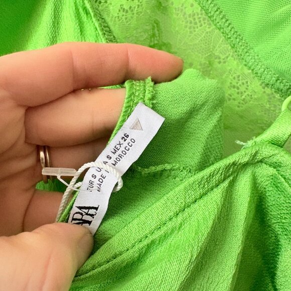 Zara Satin Effect Lace Slip Maxi Dress Green Blogger Fave  Size Small - Picture 9 of 9